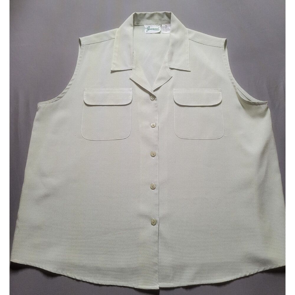 Vintage Joanna Green Micro Check Sleeveless Button Up Top XL